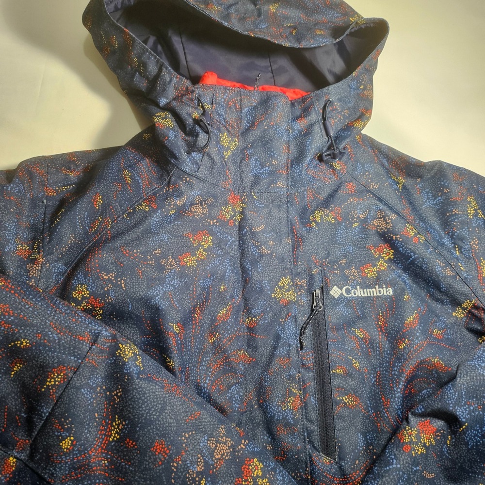 Columbia Interchange Jacket Womens Large Navy Abstract Print Omni-Heat Hooded
